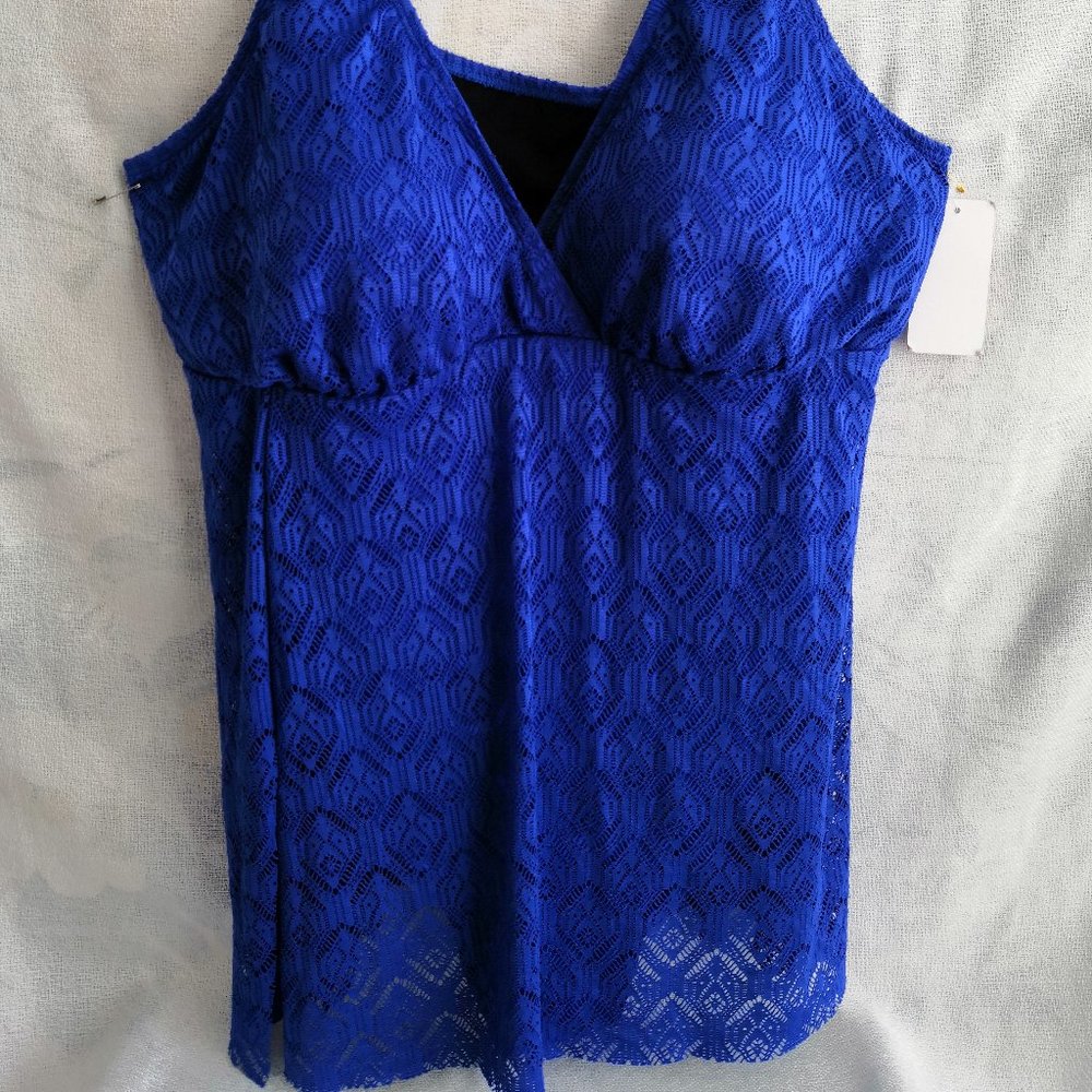 Swimsuits For All Women's Plus Size Blue Lace Longer-Length One Piece Size 30